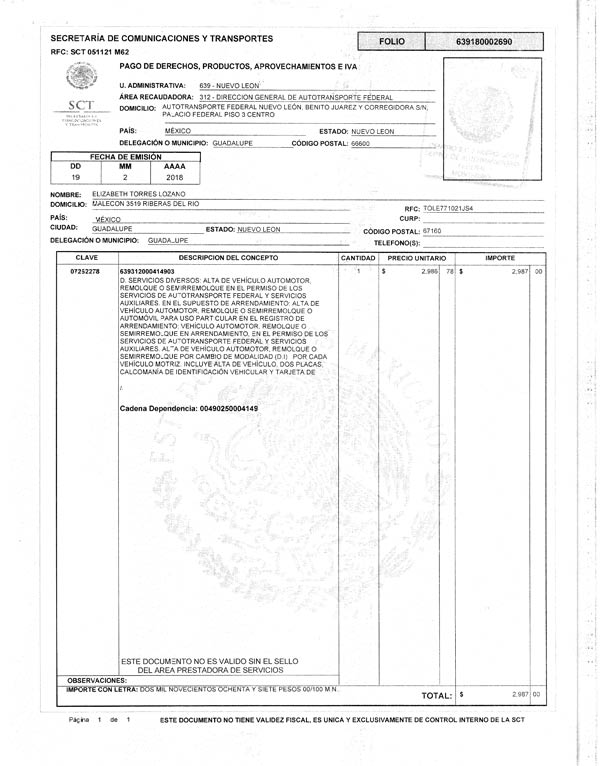 permiso del Prostar Placas 07AH1E